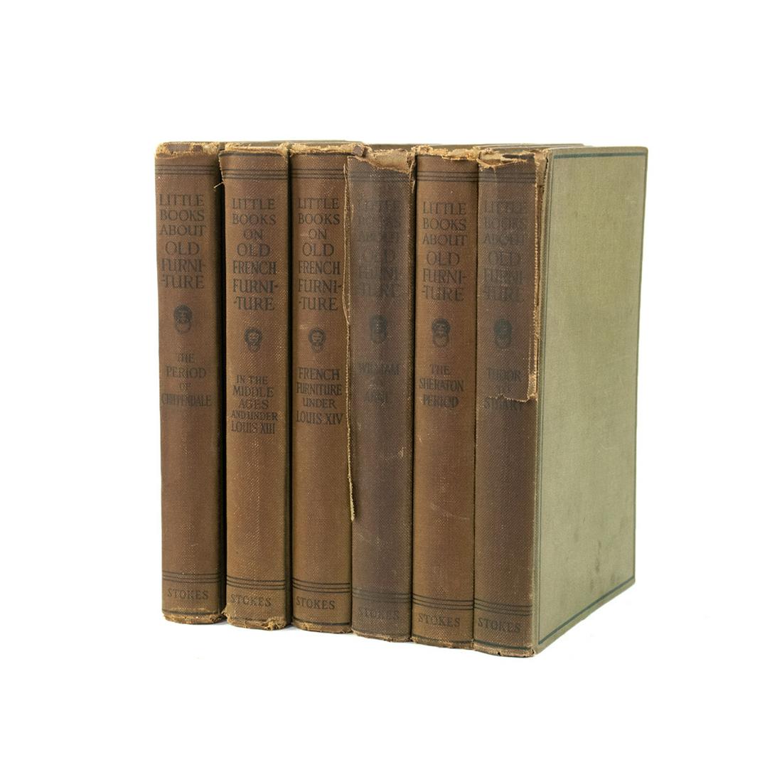 Set of 6 F.A. Stokes 'Little Books About Old Furniture': Set of 6 Frederick A. Stokes canvas bound 'Little Books About Old Furniture' including 'The Period of Chippendale', 'In the Middle Ages and Under Louis XIII', 'French Furniture Under Louis XIV', 'Will