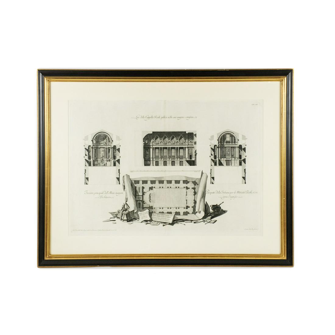 18th C. Italian Engraving After Luigi Vanvitelli: An 18th century antique Italian engraving after architect Luigi Vanvitelli (Italian, 1700-1773) printed by Carlo Nolli (Italian, 1724-1770). This architectural work depicts a large palace and is title