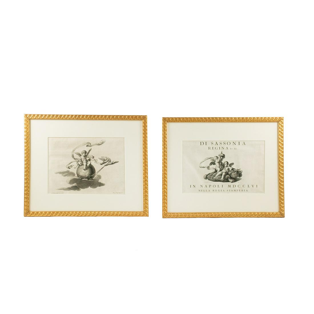 18th C. Italian Engravings After Luigi Vanvitelli: A pair of 18th century antique engravings after architect Luigi Vanvitelli (Italian, 1700-1773). One piece is marked "L. Vanvitelli inv ac del" and "Roccus Pozzi Reg Incisor". The other is marked "L.