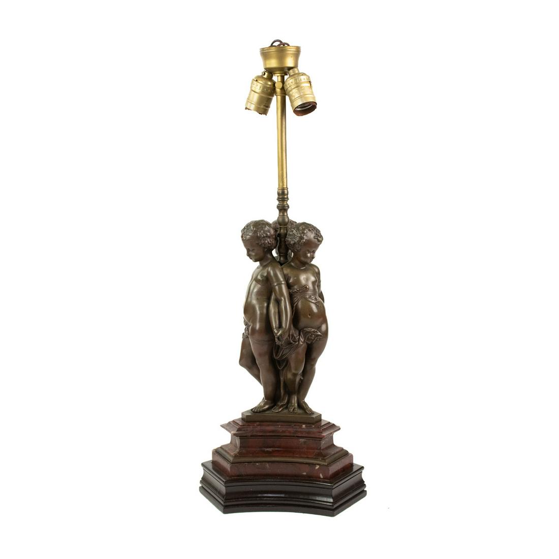 Brass Figural Cherub Table Lamp with Marble Base (1 of 12)