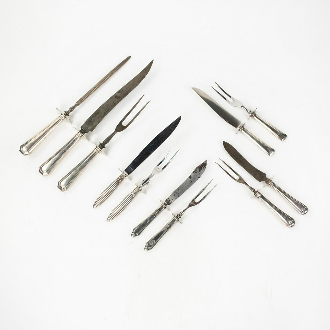 Grouping of Five Sterling Handled Poultry Carving Sets (1 of 13)