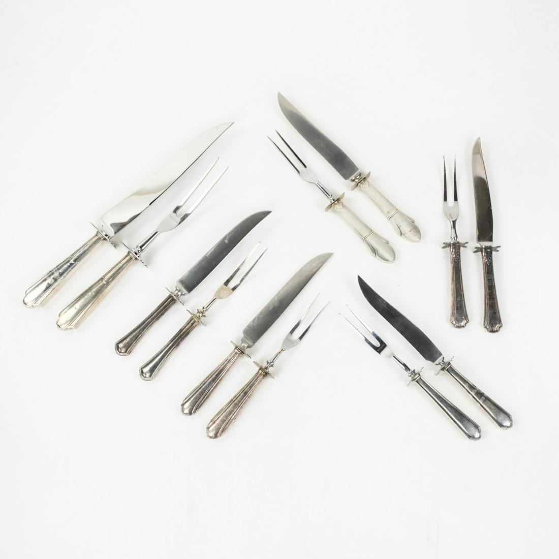 Grouping of Six Sterling Handled Poultry Carving Sets (1 of 18)