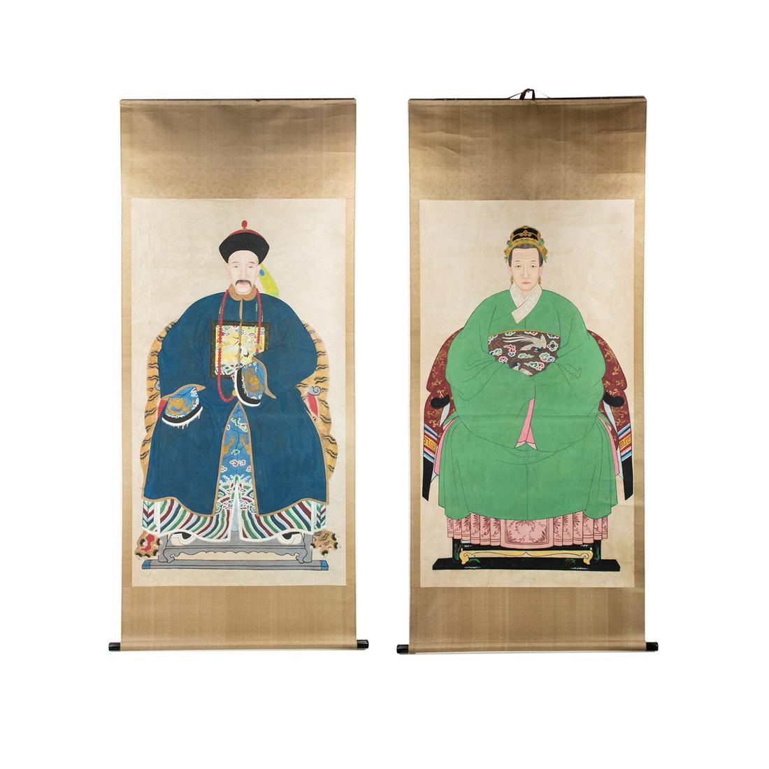 2 Large Chinese Imperial Figure Painted Silk Scrolls (1 of 19)