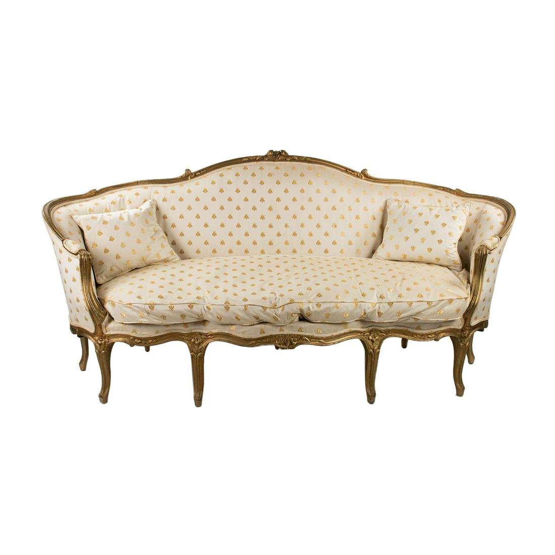 19th C French Louis XV Style Damask Silk Canape Sofa (1 of 16)