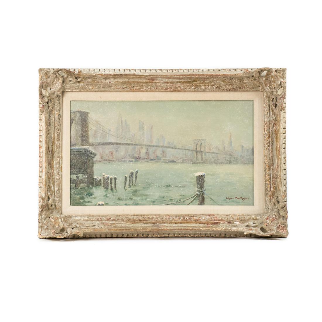 Johann Berthelsen Brooklyn Bridge Signed Oil on Canvas (1 of 16)