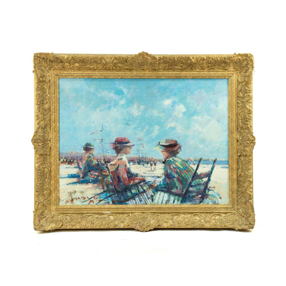 Signed Beach Scene Oil on Canvas (1 of 19)