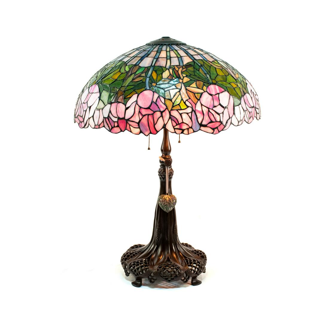 Tiffany Style Brass Stained Glass Shade Table Lamp (1 of 20)