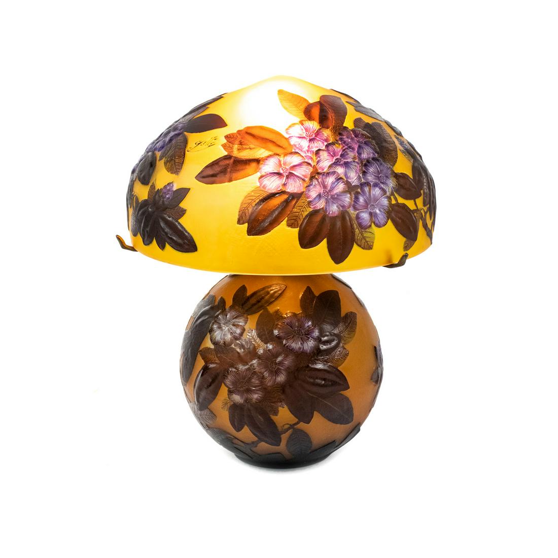 Galle Signed Purple Rhododendron Cameo Glass Table Lamp (1 of 18)
