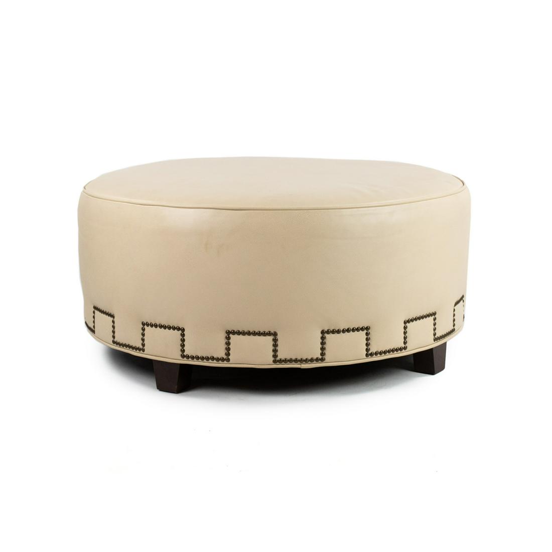 Cream and Clad Nail Round Drum Ottoman (1 of 13)