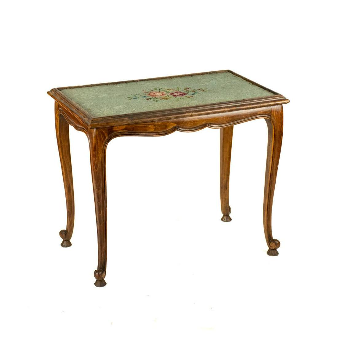Victorian Floral Needlepoint Top Side Table (1 of 9)