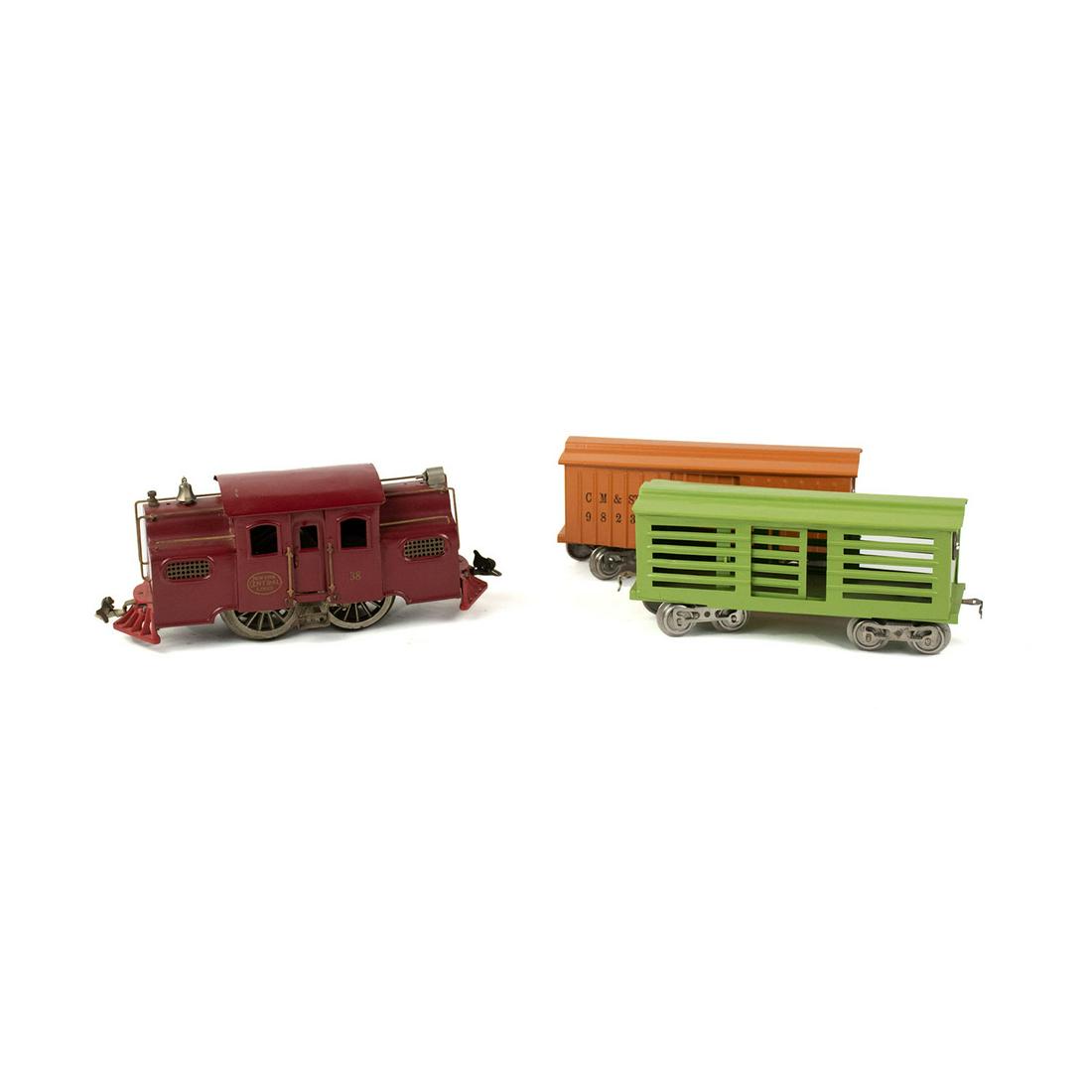 Lionel #38 Burgundy w/ 113 Cattle Car & 114 Box Car (1 of 9)