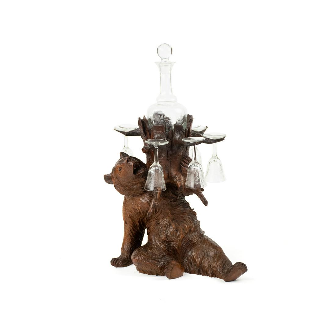 Swiss Black Forest Bear Decanter and Glasses Stand (1 of 14)