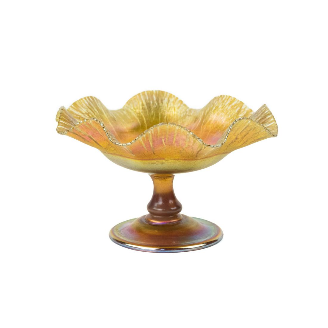 Louis Comfort Tiffany Favrile Gold Footed Compote Dish (1 of 20)