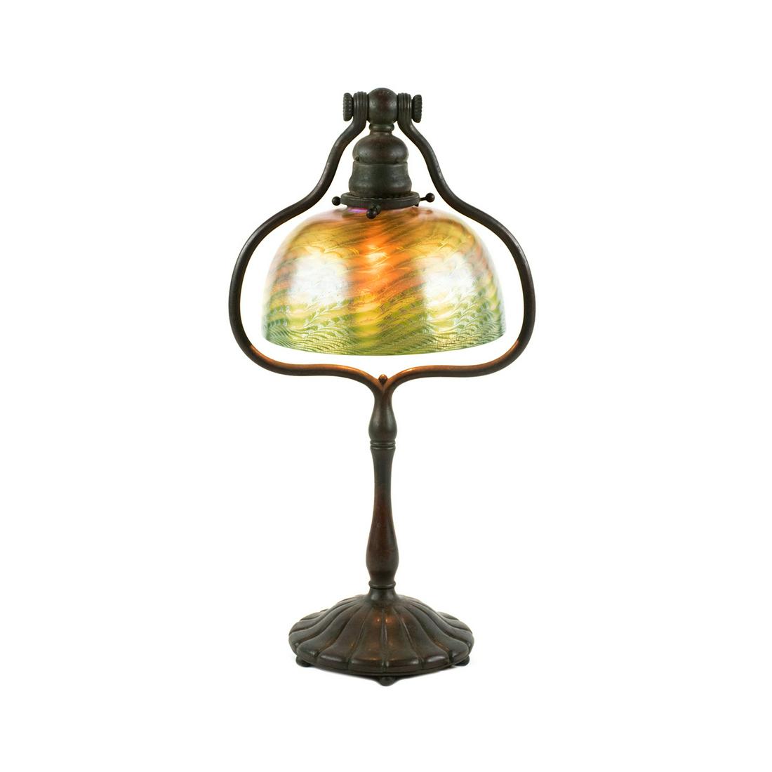 Tiffany Studios Favrile Bell Form Harp Desk Lamp (1 of 20)