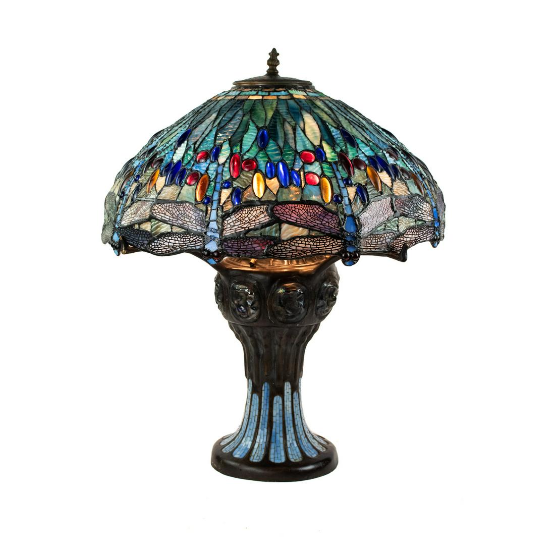 Tiffany Style Drop Dragonfly on Mosaic Turtleback Base (1 of 20)