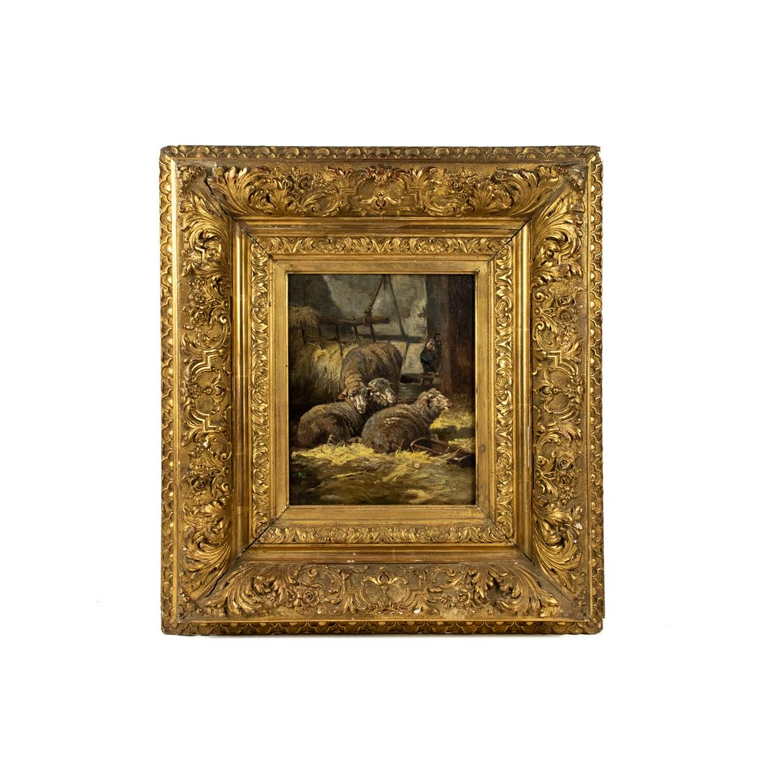 Charles Emile Jacque 'Mouton et Coq' Signed O/C (1 of 16)