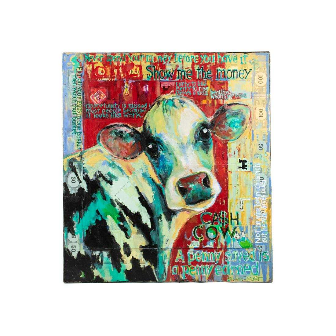 Sandra Wright "Cash Cow" Signed Acrylic on Canvas (1 of 14)