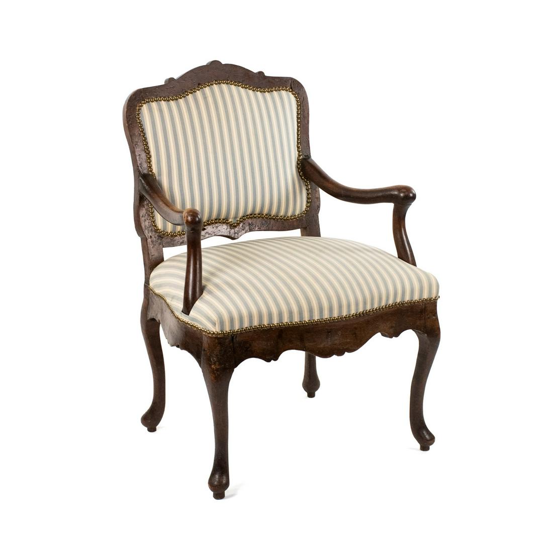 French Louis XV Style Stripe Upholstered Arm Chair (1 of 20)