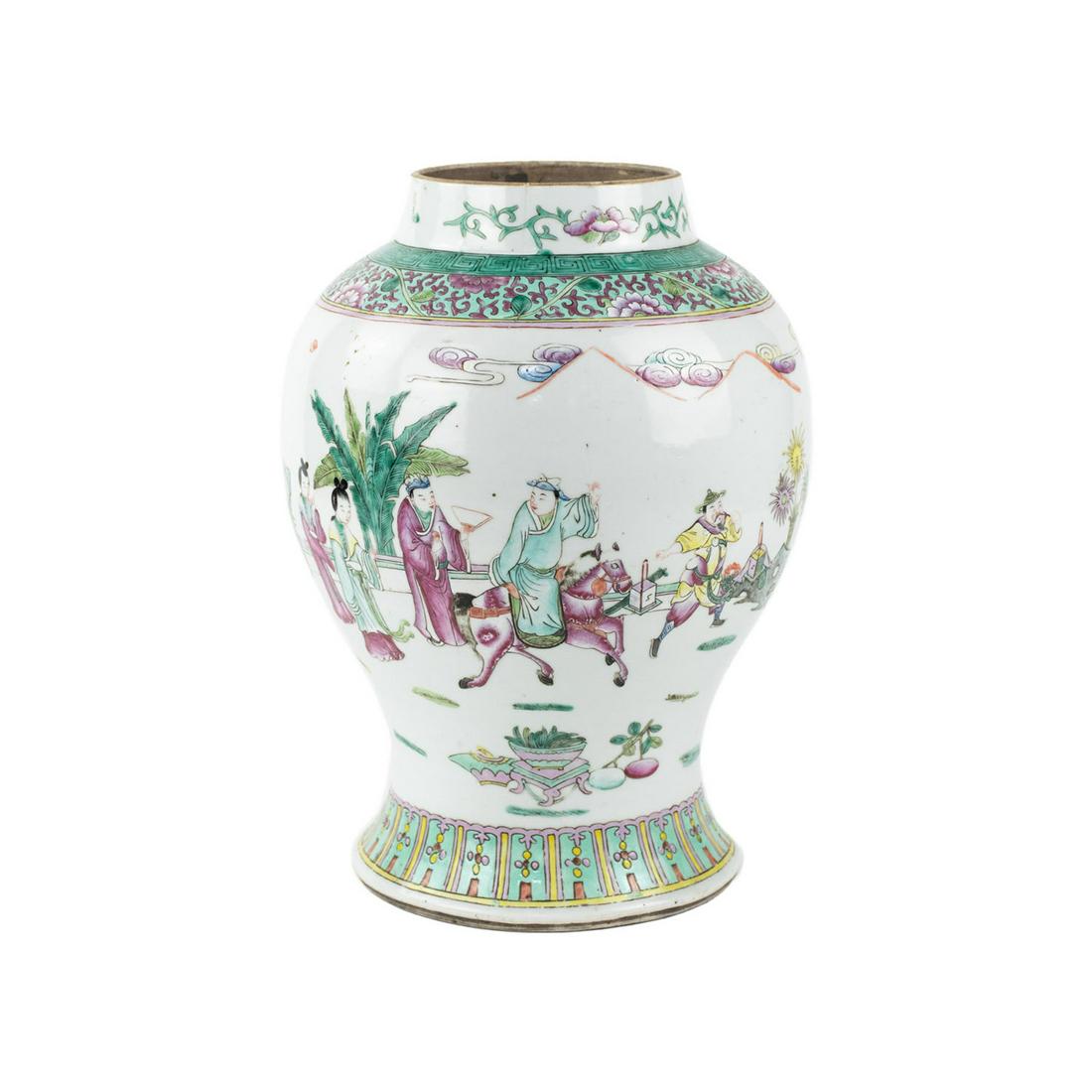 Late 19th C. Chinese Famille Rose Figural Painted Vase (1 of 14)