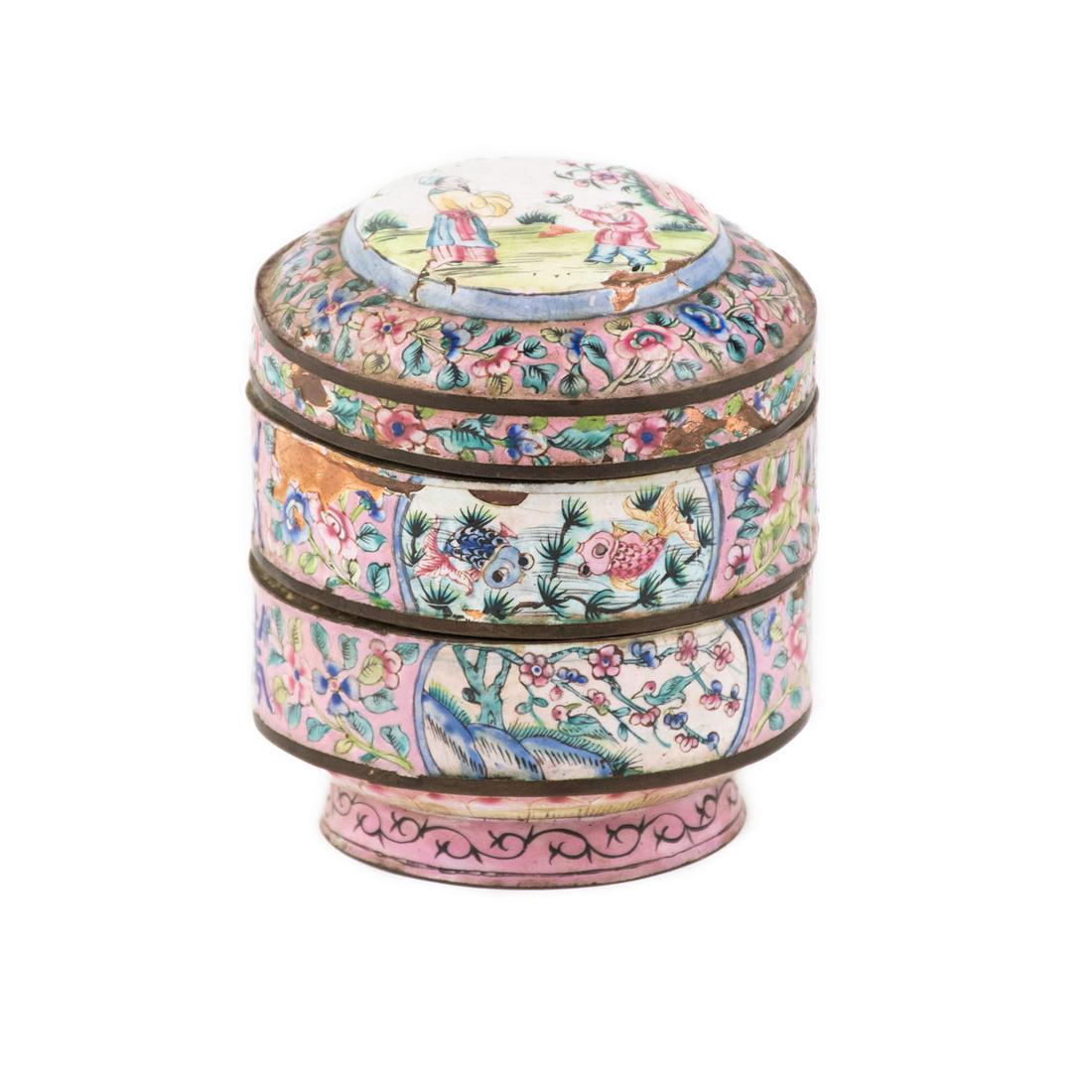 Chinese Cloisonne Round Stacking Trinket Boxes (1 of 14)
