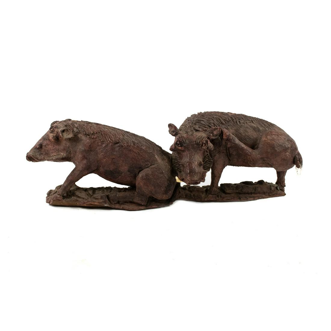 African Ironwood Carved Pair of Warthogs Sculpture (1 of 16)