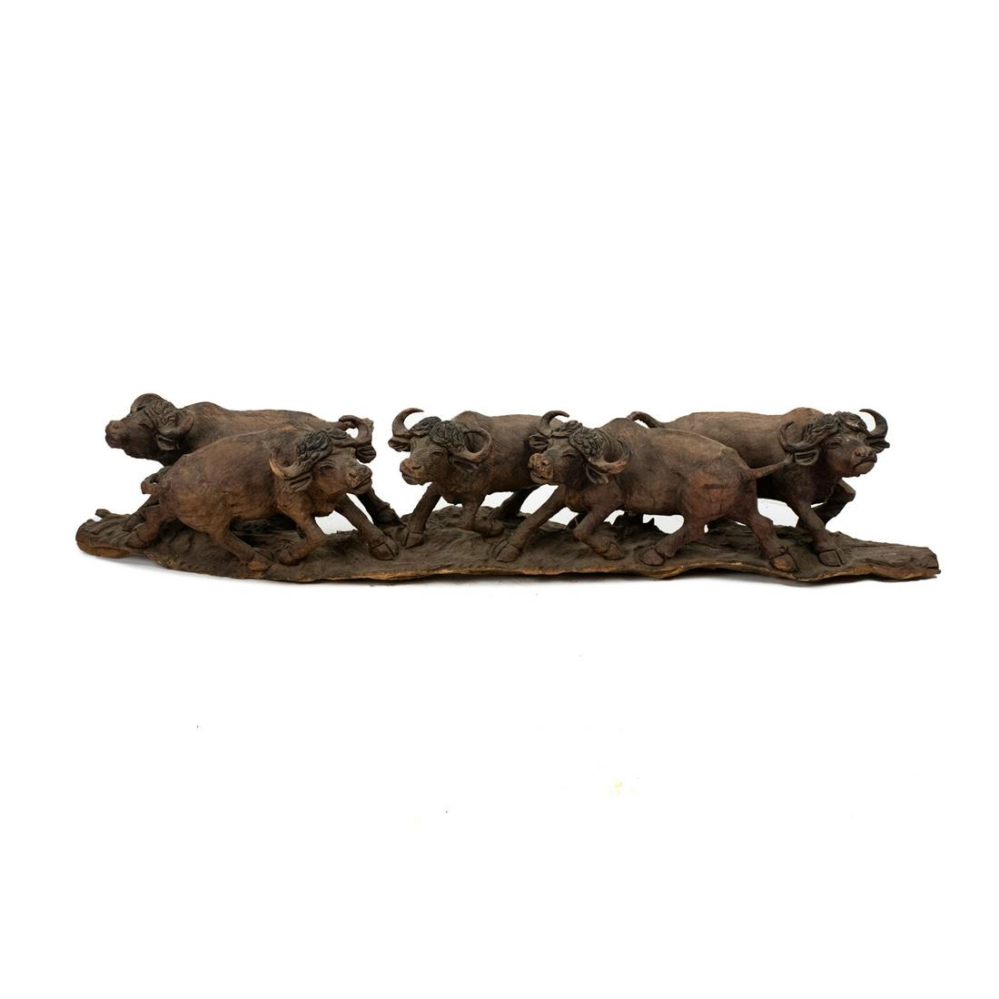 African Ironwood Carved Group of Cape Buffalo Sculpture (1 of 16)