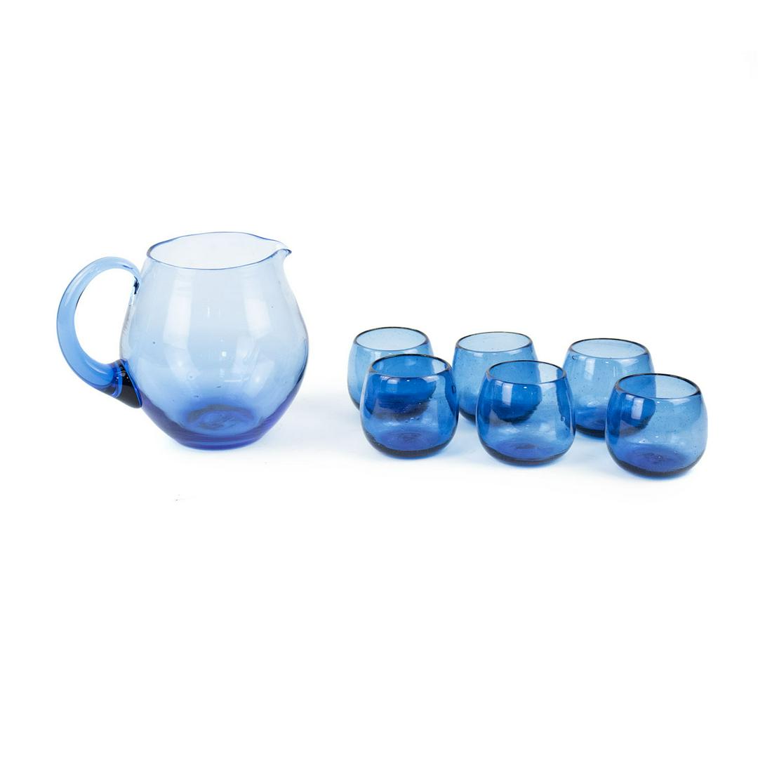 Vintage 7 Pc. Cobalt Blue Glass Pitcher and Cup Set (1 of 6)