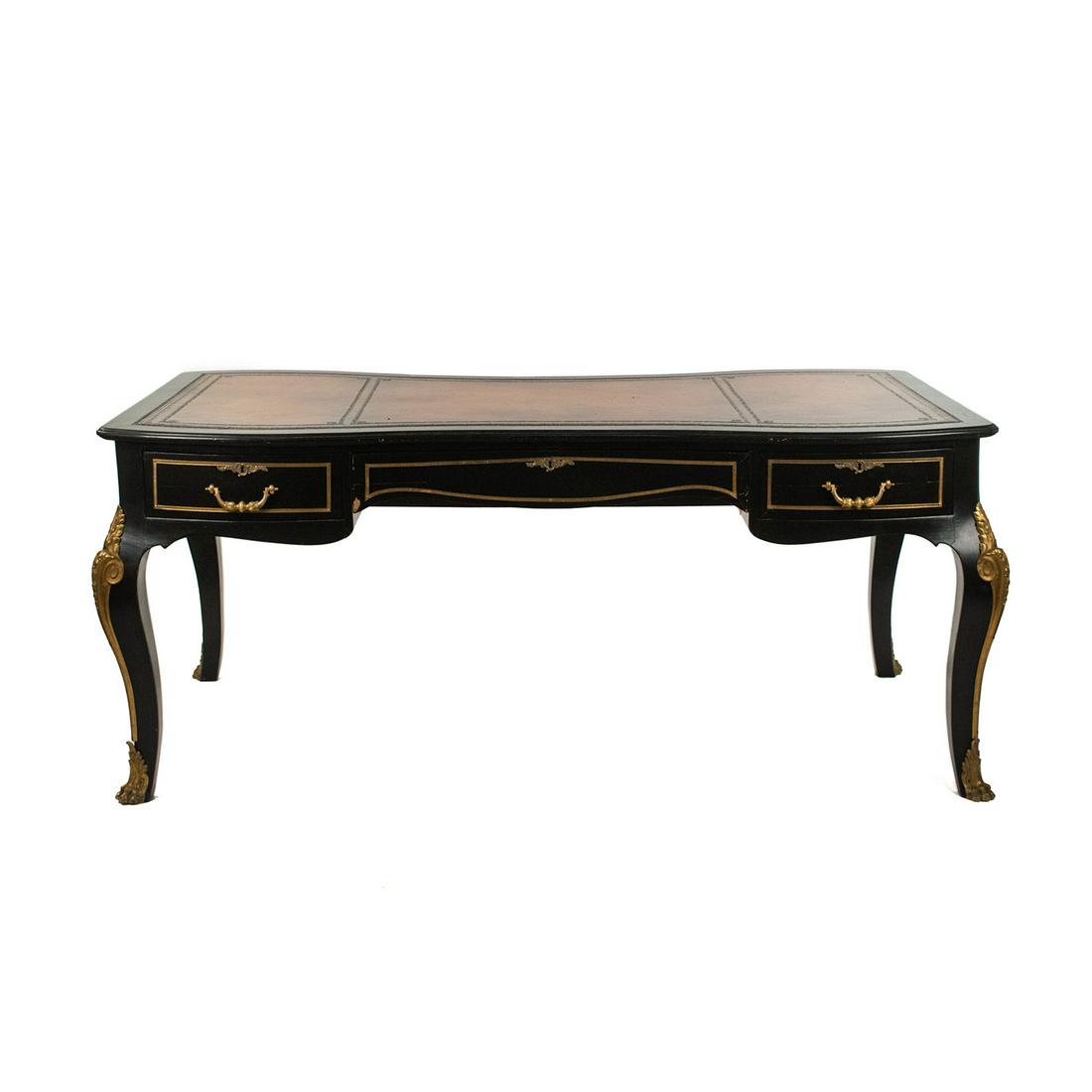 French Louis XV Style Ebonized Leather Top Bureau Plat (1 of 20)