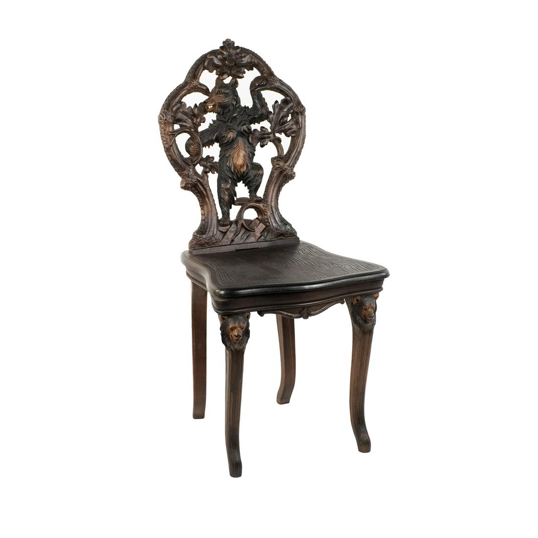 Black Forest Style Bear Carved Musical Chair (1 of 20)