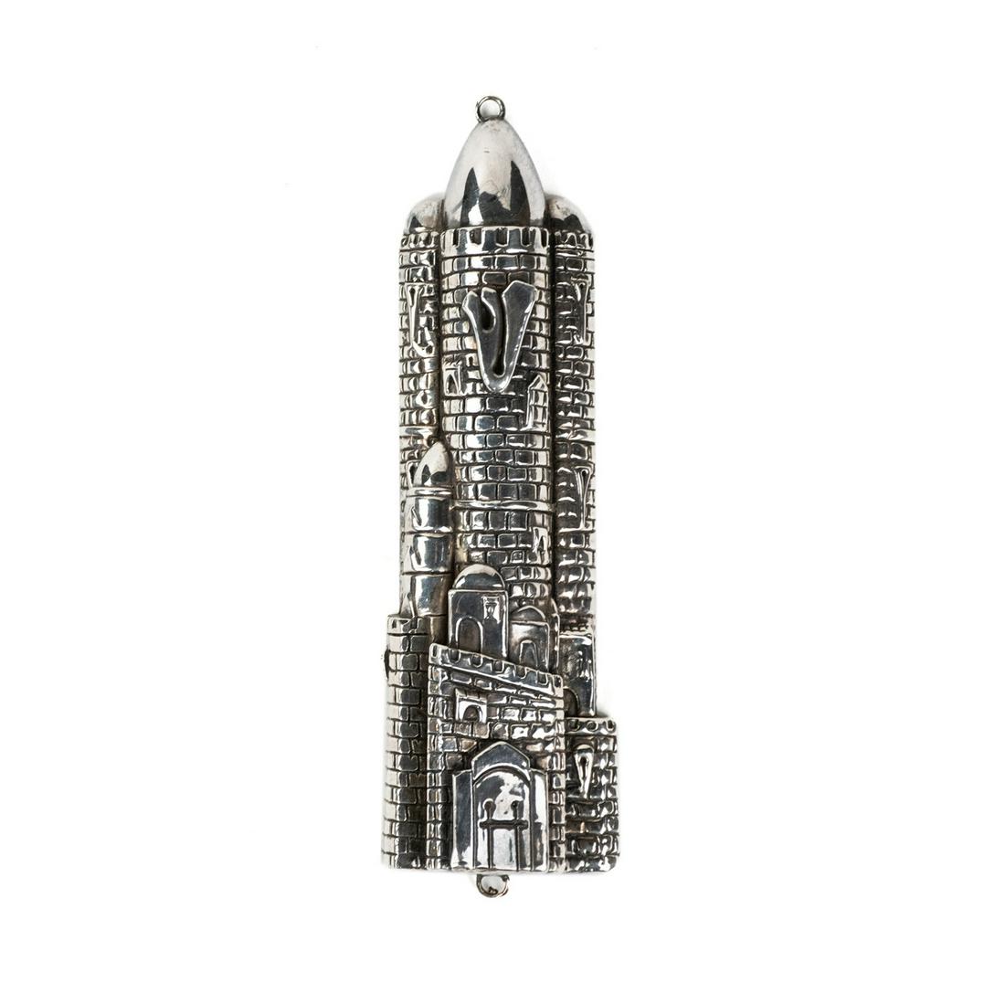 Aladin Ltd Sterling 925 Mezuzah Case: A 925 Sterling silver Mezuzah decorative carrying case by Aladin Limited including original parchment Mezuzah prayer. Weighs 125 grams.