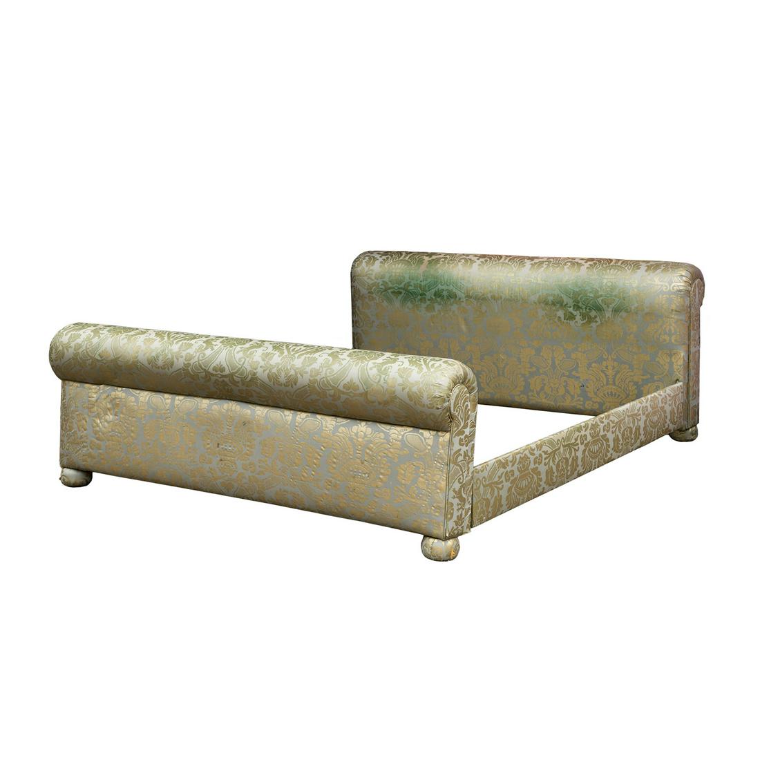 Green and Gold Damask Scalamandre Silk King Sleigh Bed (1 of 16)