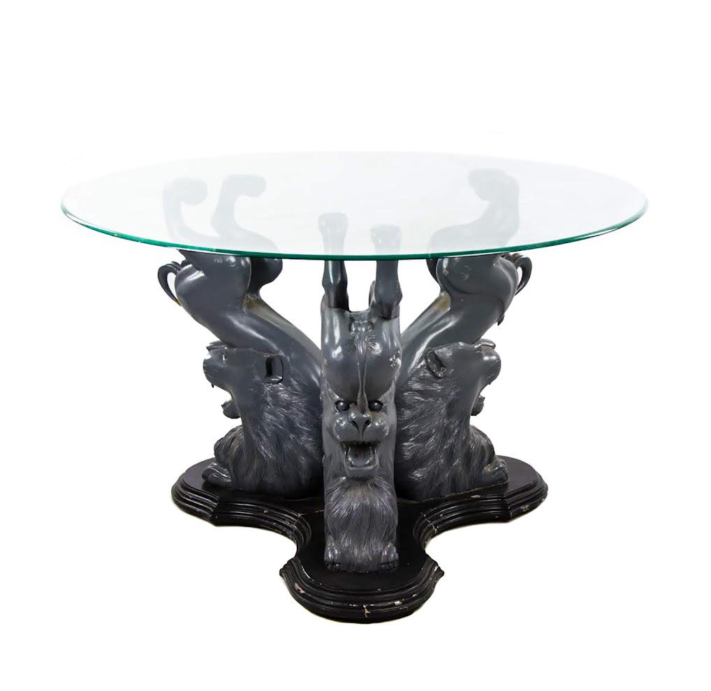 アンティークlion Glass Top Coffee Table Crouching Lion Table – StlouisOverstock.com