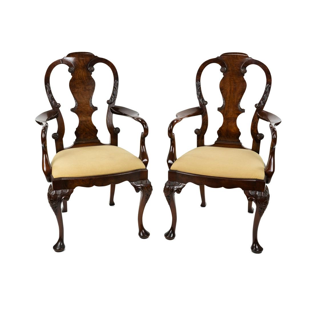 Pair Queen Anne Chippendale Splat Back Armchairs (1 of 20)