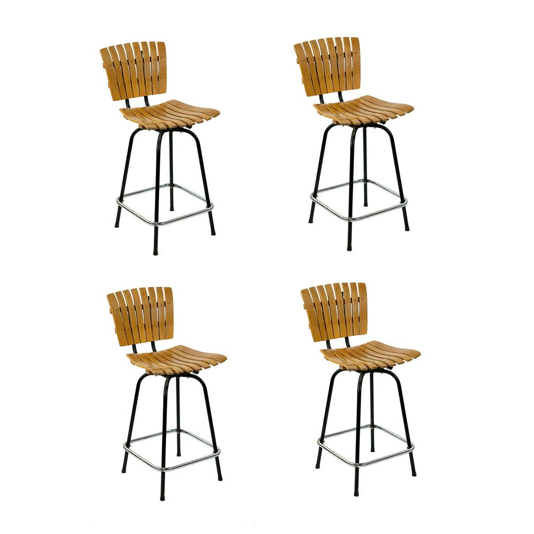 Set of 4 Arthur Umanoff Slatted Wood MCM Barstools (1 of 14)