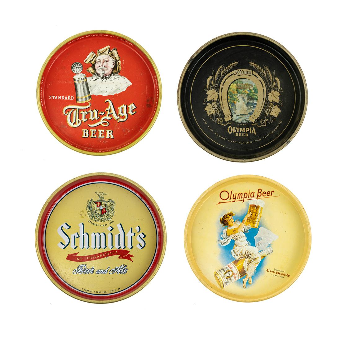 (4) 1940's - 1970's Metal Beer Serving Trays (1 of 10)
