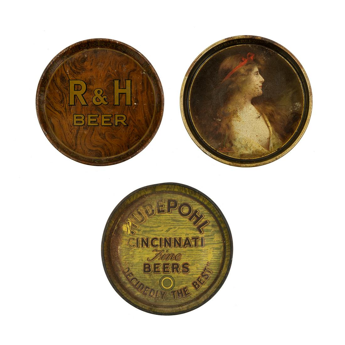 (3) 1930's - 1940's Metal Beer Serving Trays (1 of 8)