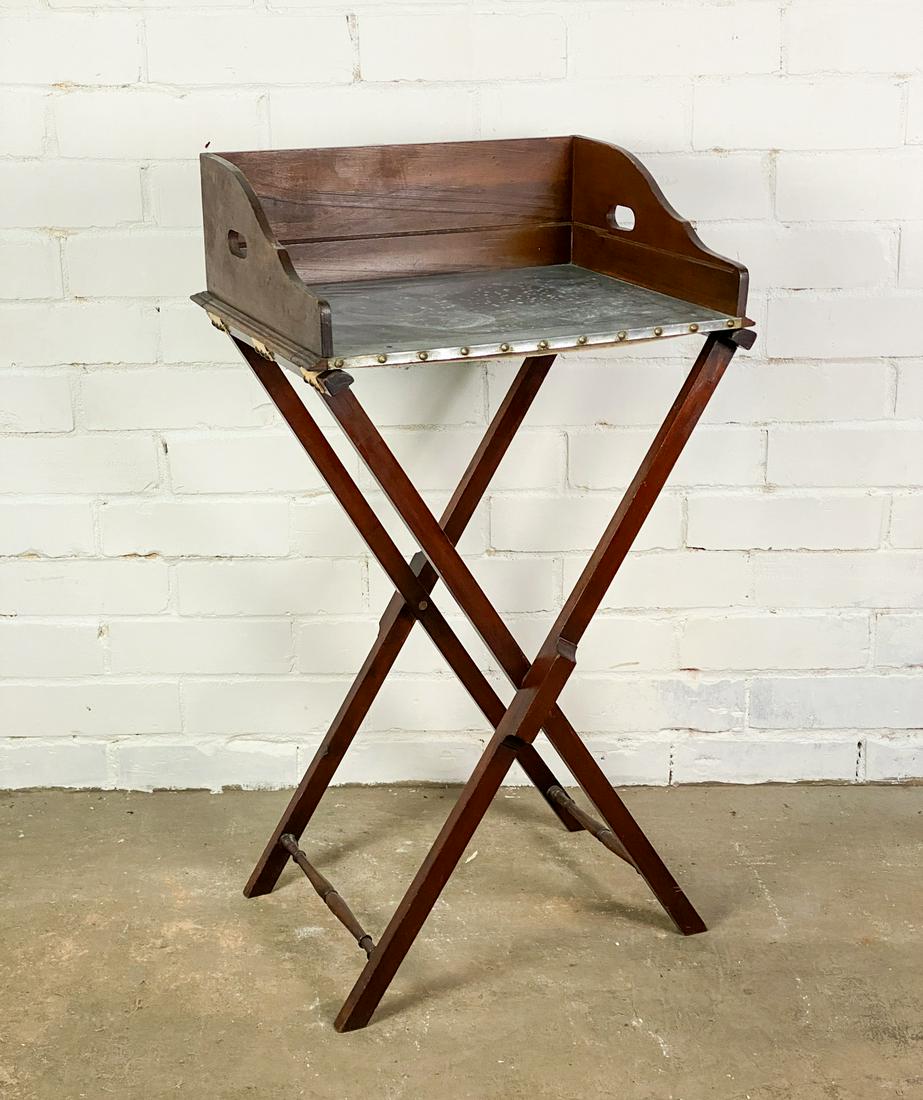 Antique Butler Zinc Top Tray Folding Table Stand (1 of 6)
