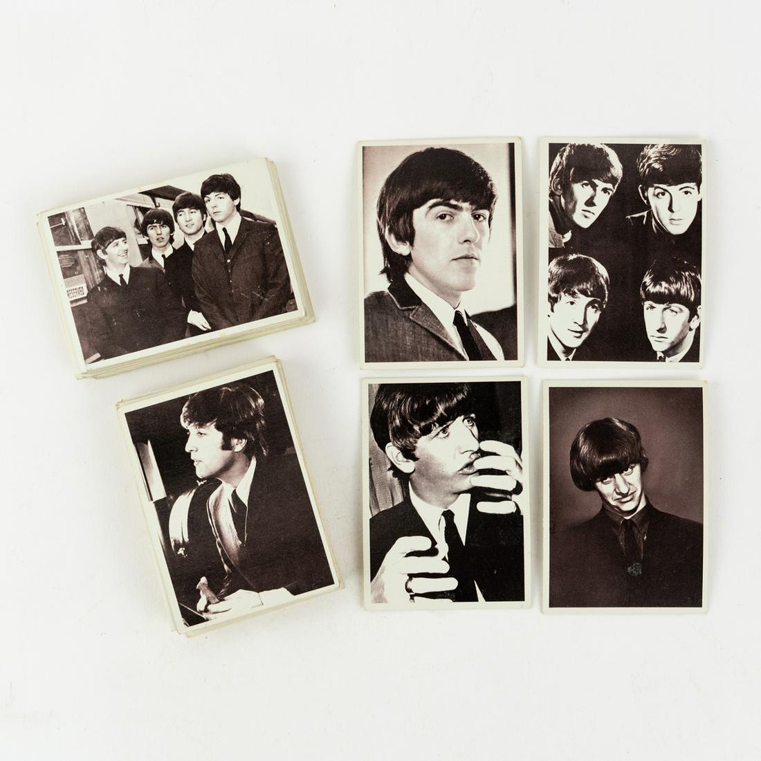 (41) 1964 Topps 'A Hard Day's Night' Beatles Movie Trading Cards: A group of 41 Topps 1964 Beatles Movie 'A Hard Day's Night' black and white photo trading cards with various shots from the film and on-set photos. Some doubles may be included.