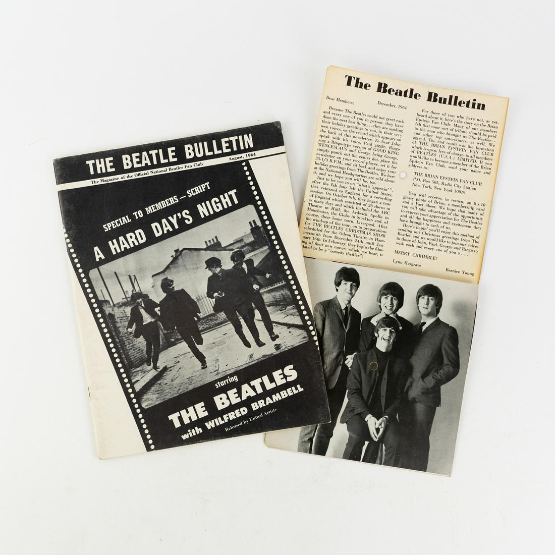 1964 Beatles Bulletin 'A Hard Day's Night' Script: A special issue of 'The Beatle Bulletin' Beatles Fan Club magazine dated August, 1964 containing the script for 'A Hard Day's Night'. This lot also includes a Beatle Bulletin record folder for a 33 1/