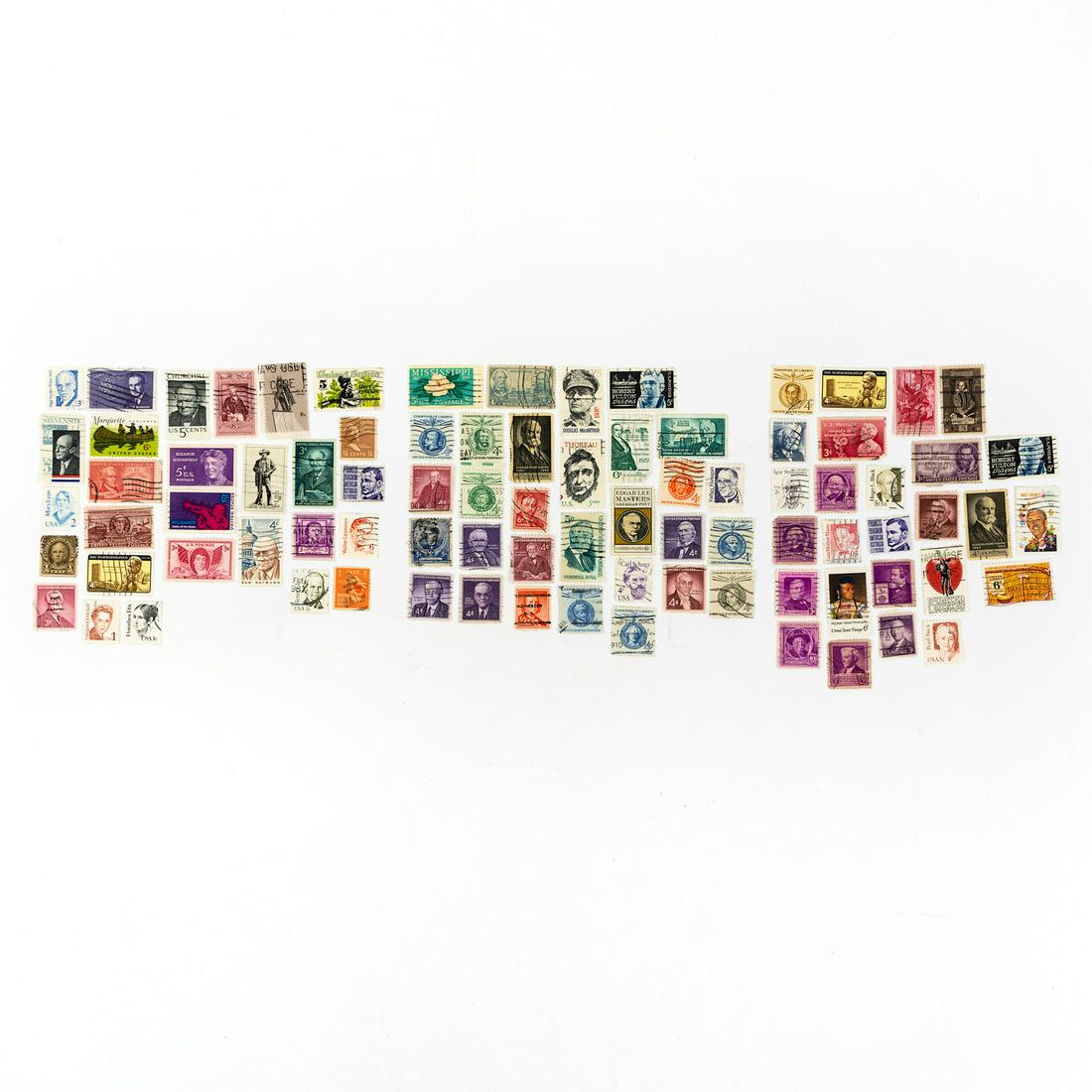 Used US Commemorative Historical Figure Stamps: A collection of used US commemorative historical figure stamps in singles and sets of multiples including Shakespeare, Cordell Hull, Walter E. George, Mary Lyon, La Fayette, Alexander Hamilton, Franci
