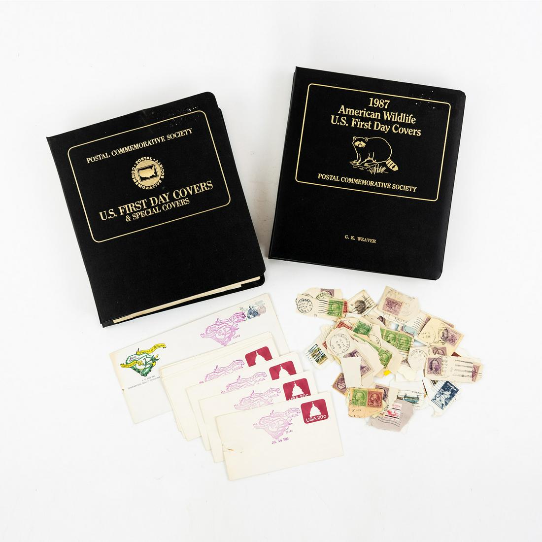(2) US First Day Cover Stamp Albums Incl. Wildlife: A group of 2 vintage 1980's completed or mostly completed stamp albums by the Postal Commemorative Society including a nearly completed 1983 US First Day Covers & Special Covers album having 60 pages 