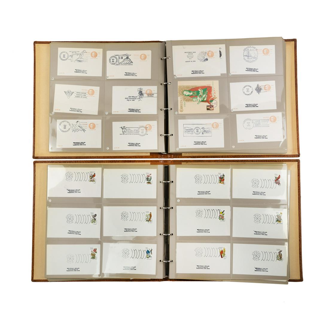 (2) US Stamp Cover Postage Albums: A group of 2 albums containing various US stamp covers from clubs and organizations, states and cities, fairs and festivals, etc. Many stamps have been removed from covers. Examples include Boy Scouts