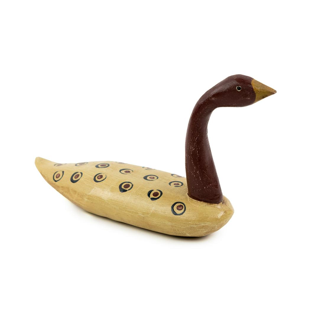 Jeff Sparger Hand-Painted Carved Signed Duck Decoy: A vintage hand-painted carved duck decoy signed in marker on the underside 'Sparger 1988', 'Carved by Jeff Sparger'.