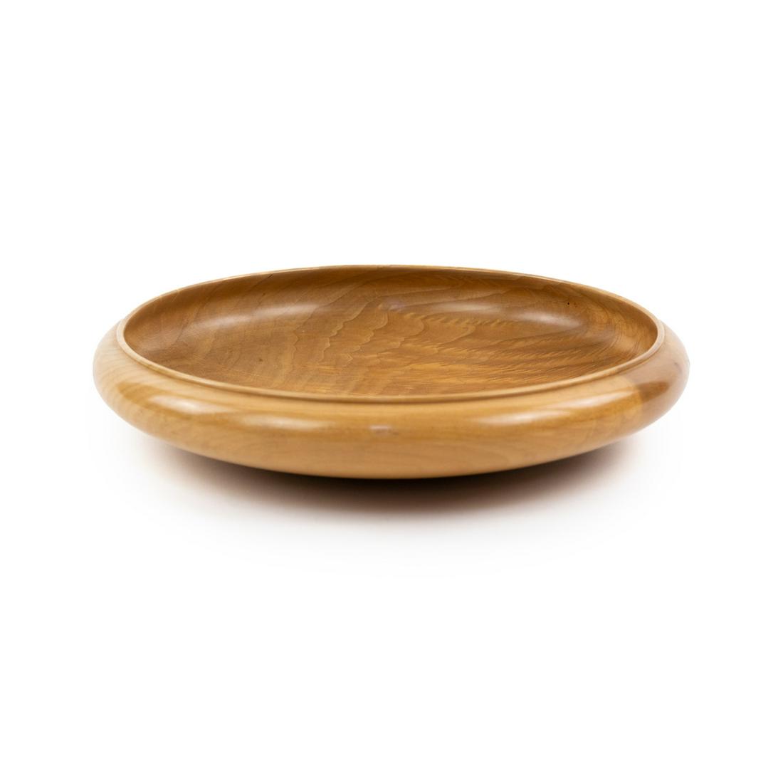 L Lyell Hand-Turned Curly Maple Wood Bowl: A L. Lyell hand-turned curly maple wood bowl signed in marker on the underside 'Maple Curly' and 'L Lyell'.