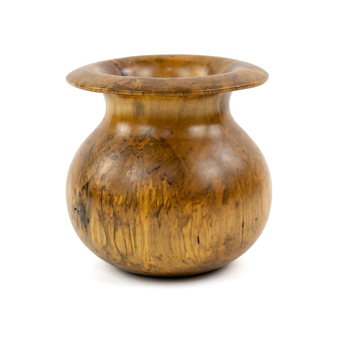 Robby Piscitelli Hand-Turned Spalted Maple Vase: A Robby Piscitelli hand-turned spalted maple vase with a flared opening, signed in marker on the underside 'Robby Piscitelli', 'Spalted Maple'.