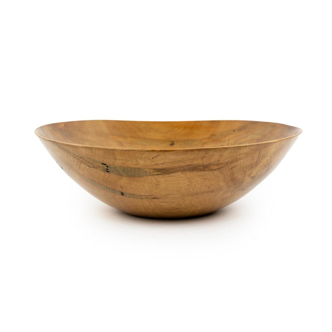 Bob Miller Hand-Turned Maple Wood Signed Bowl: A Bob Miller hand-turned maple wood bowl signed on the underside 'Maple' and 'Bob Miller'.