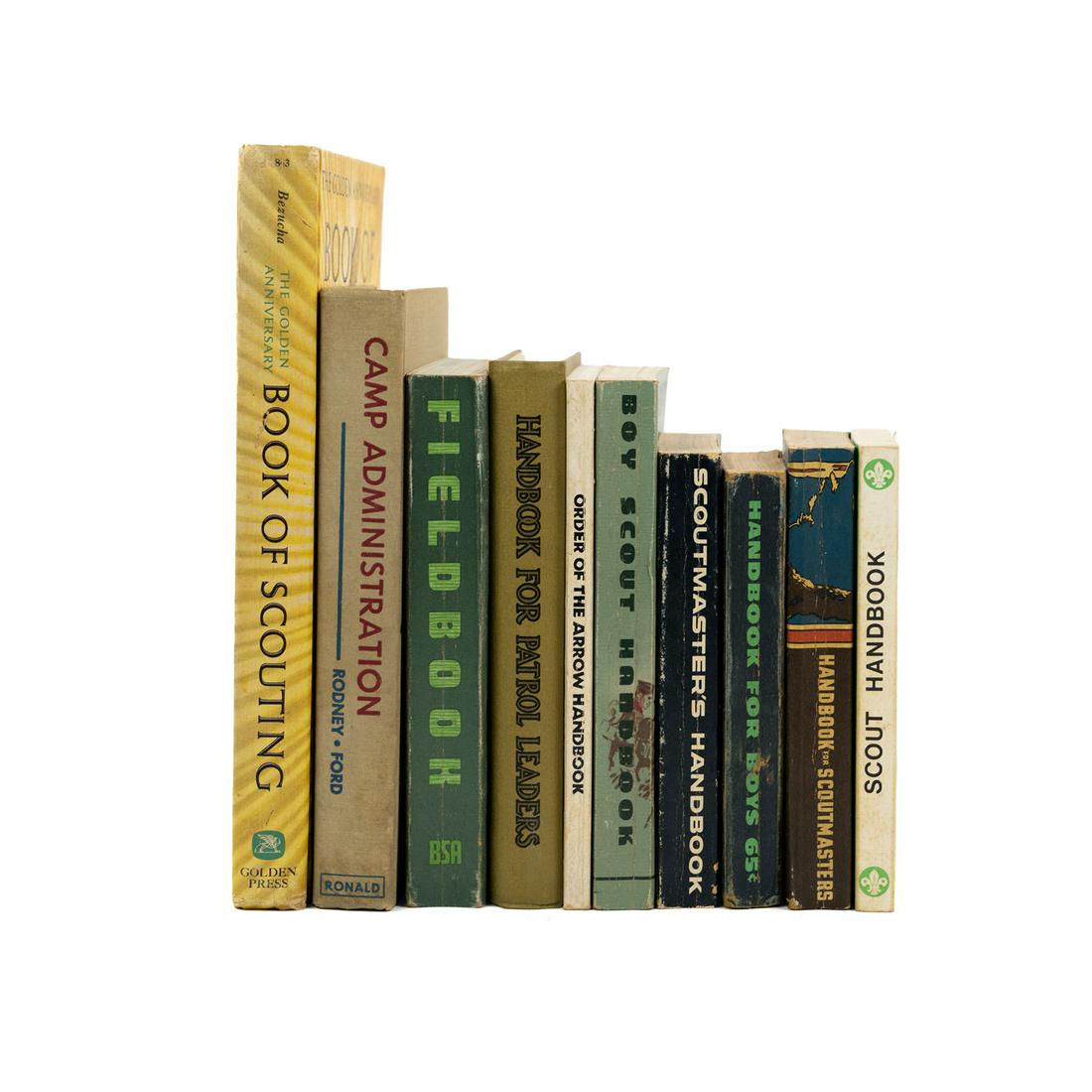 (10) Vintage Boy Scout Handbooks, Fieldbooks, Guides: A group of 10 vintage hardcover and paperback Boy Scout handbooks and guides including 'Boy Scout Handbook' with Normal Rockwell illustrated cover, 'Scoutmaster's Handbook', 'Handbook for Boys', 'Hand