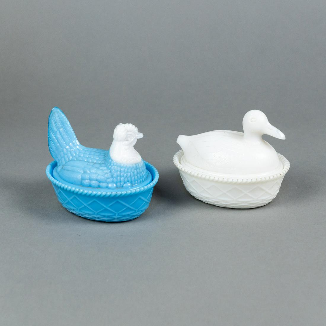 (2) Milk Glass Nesting Hen & Duck Covered Candy Dishes (1 of 5)