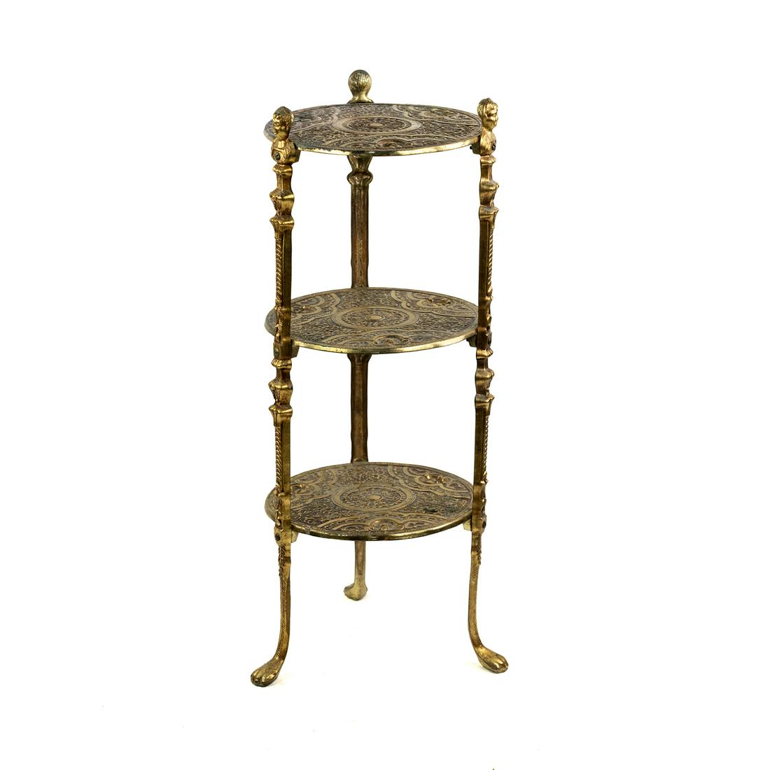 Art Nouveau Brass 3 Tier Plant Stand (1 of 9)
