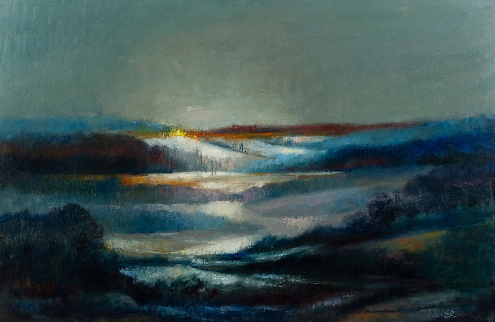 Melvin Dell Weller Moonlight on the Water Signed Painting (1 of 13)